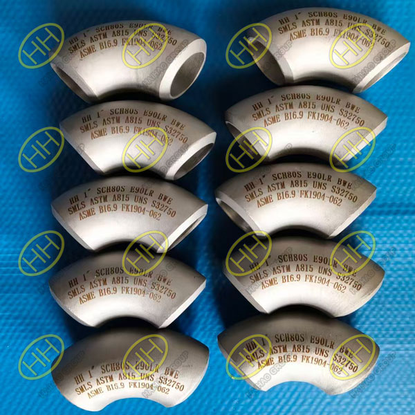 ASTM A815 UNS S32750 super duplex 90 degree long radius elbows SCH 80S