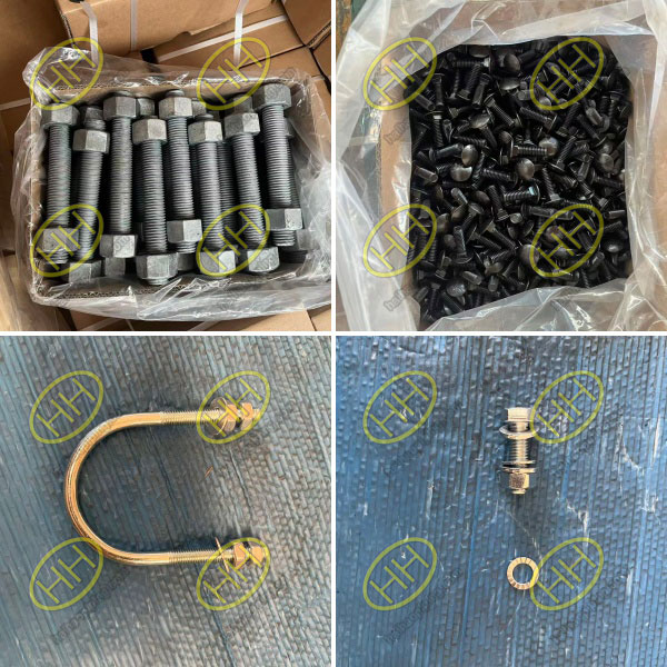 Mixed industrial fastener package including ASTM A193 B7 stud bolts, galvanized bolt sets, stainless nuts and washers shipped by Haihao Group to UK industrial project